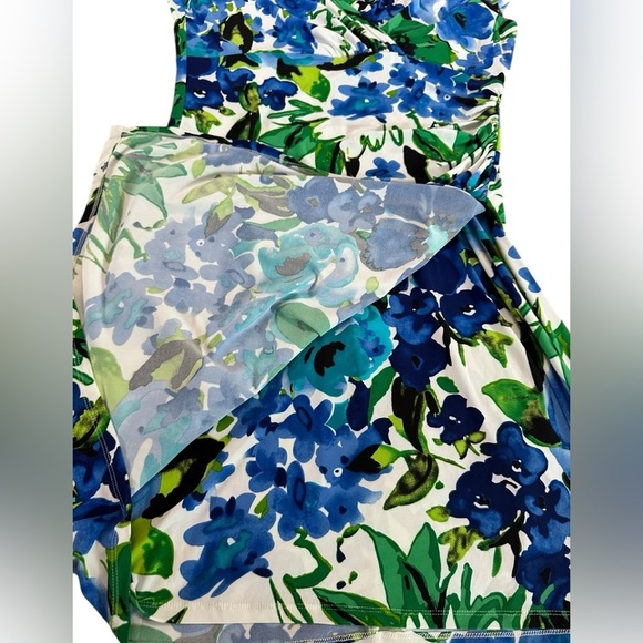 Lauren Ralph Lauren Cannes Blue Floral Flutter Sleeve Matte Jersey Dress Sz 14W - Picture 9 of 17